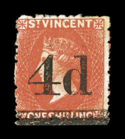 S.G. 35, 1881 4d surcharge on 1- Bright vermilion, deep intense color and impression, o.g., miniscule perf. repair at bottom right that is practically undetectable, fine
appearance 1926 RPS and 2008 BPA certificates (Scott 33 $1,900.00).