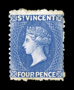 S.G. 38, 1881 4p Bright blue, scarce unused example, gorgeous bright color, regummed, small closed tear at top right, fine appearance 2008 BPA certificate (Scott 27
$1,350.00).