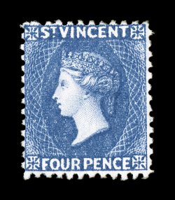 S.G. 43x, 1883 4p Ultramarine blue, watermark reversed, unused, deep prooflike color and impression, small part o.g., fine 2008 BPA certificate (Scott 36
$900.00).