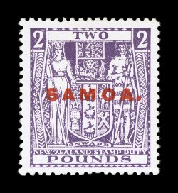S.G. 175, 1932 £2 Bright purple overprinted SAMOA., lovely bright color, o.g., lightly hinged, very fine 1977 PF certificate (Scott 160 $650.00).