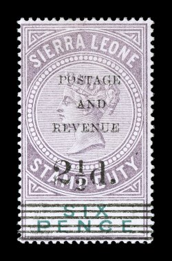 S.G. 58, 1897 2 12d. surcharge Ty. 12 on 6p Dull purple and green, deep vibrant colors, o.g., lightly hinged, very fine signed H. Bloch (Scott 51 $400.00).