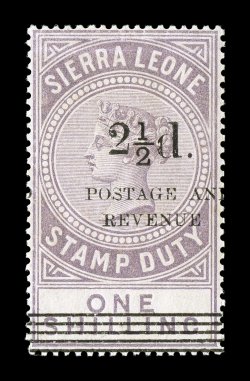 S.G. 64, 1897 2 12d. surcharge Ty. 9 on 1- Dull lilac, well centered, o.g., lightly hinged, horizontal crease at top, very fine appearance 2008 BPA certificate (Scott 59
$1,750.00).