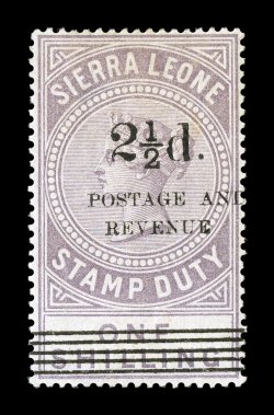 S.G. 66, 1897 2 12d. surcharge Ty. 11 on 1- Lilac, nicely centered, o.g., shallow thin at top, very fine appearance signed H. Bloch and accompanied by a 2008 BPA certificate
(Scott 58 $525.00).