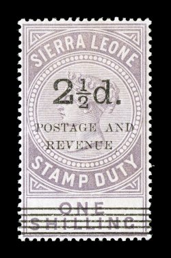 S.G. 66b, 1897 2 12d. surcharge Ty. 13 on 1- Dull lilac, exceptionally well centered, attractive color, o.g., lightly hinged, very fine a handsome example of this rare stamp
2008 BPA certificate (Scott 59 $1,750.00).