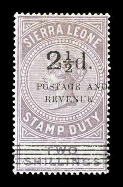 S.G. 67, 1897 2 12d. surcharge Ty. 8 on 2- Dull lilac, strong rich color, attractively centered, full o.g., very fine a highly desirable example of this rare stamp, with only
176 being printed 2008 BPA certificate (Scott 60 $2,100.00).
