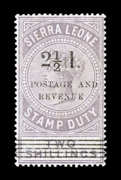 S.G. 68, 1897 2 12d. surcharge Ty. 9 on 2- Dull lilac, attractive rich color, well centered, o.g., lightly hinged, current certificate mentions a horizontal bend which is so
faint as to be completely unworthy of mention, very fine. The ext