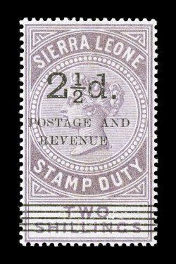 S.G. 71, 1897 2 12d. surcharge Ty. 13 on 2- Dull lilac, extraordinarily well centered, uncommonly fresh, with lovely rich color on crisp white paper, full o.g., trivial h.r.,
very fine and handsome.This is an important stamp not only for i