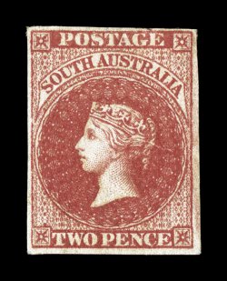 S.G. 2, 1855 2p Rose carmine,  scarce mint single, full to large margins all around, lovely rich color and a crisp impression, full original gum, lightly hinged, trivial small
ink mark at top, otherwise very fine 2008 BPA certificate (Scott 2