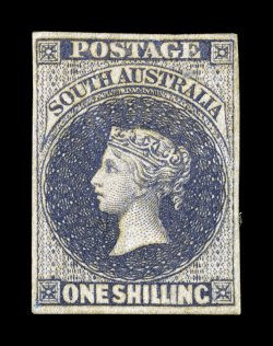 S.G. 4, 1855 1- Violet, prepared for use but not issued, four large margins, strong rich color and an excellent clarity of impression, trivial natural internal wrinkle, large
part original gum, very fine an exceptionally choice mint example of
