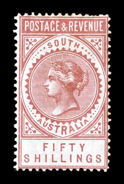S.G. 201a, 1886 50- Dull pink, perf 11 12 to 12 12, brilliantly rich color and a strong impression, o.g., h.r.s, miniscule tear at bottom right, otherwise fine signed H. Bloch
and accompanied by his clear 1982 Friedl certificate (Scott 87