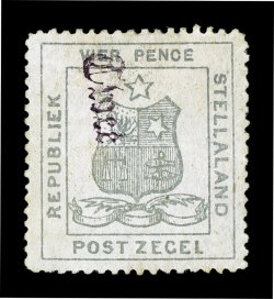 S.G. 6, 1885 Twee surcharge on 4p Grey, incredibly well centered, uncommonly fresh color, part original gum (this is one of the very few examples of this stamp we have seen
with any original gum), small thin spot, very fine appearance despite
