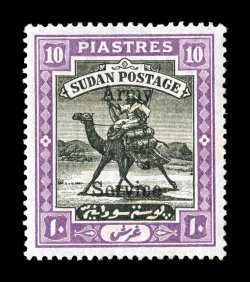 S.G. A13, 1911 10Pi Black and mauve, with ArmyService overprint Ty. A3, exceedingly well centered, strong colors, o.g., paper h.r., very fine signed Senf (Scott MO12
$600.00).