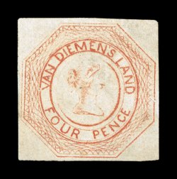S.G. 9, 1853 4p Pale orange, a rarely seen unused copy, large balanced margins all around, some small faults, very fine appearing Gibbons does not price this particular shade
unused, cataloged as the basic shade 1979 BPA certificate (Scott 2