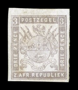 S.G. 62, 1876 3p Lilac on stout hard paper, large to extra-large margins all around, fresh color and paper, part o.g., very fine 1995 Brandon certificate (Scott 40
$425.00).