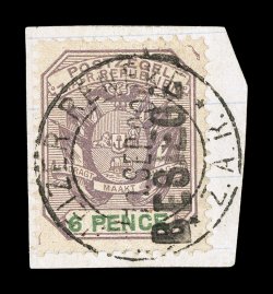 S.G. 4, 1900 BESIEGED handstamped overprint on 6p Lilac and green, tied to piece by 11 Sept. 1900 c.d.s., strong colors, a fine example of this key stamp 1992 BPA certificate
(Scott 235 $900.00).