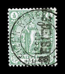 S.G. 5, 1900 BESIEGED handstamped overprint on 12p Green, bright used single, marvelously fresh color and paper, neat 13 Sept. c.d.s., very fine 1976 BPA certificate (Scott 236
$650.00).