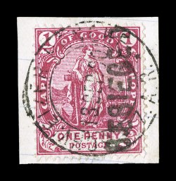 S.G. 6, 1900 BESIEGED handstamped overprint on 1p Carmine, tied to piece by 13 Sept. c.d.s., vibrant color, very fine (Scott 236A $650.00).
