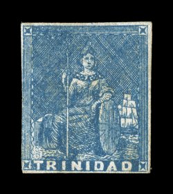 S.G. 13, 1852 (1p) Blue, fine impression on yellowish paper, an extraordinarily rare unused example, with bright fresh color and a highly detailed impression that is clearly
from this first printing, margins range from full to just in at bottom