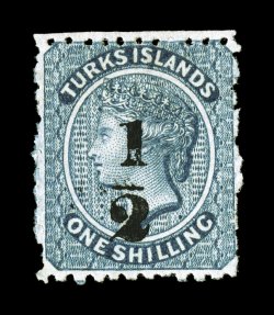 S.G. 20a, 1881 12 on 1- Dull blue, setting 10, surcharge type 9, position 2, fresh unused example of this rare type, sumptuously rich color and a strong detailed impression,
fine this is only the second example of this stamp we have ever