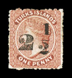 S.G. 34, 1881 2 12 on 1p Dull red, setting 8, surcharge type 23, well centered, bright color that shows just a faint trace of oxidizing, part o.g., very fine 2008 BPA
certificate (Scott 29 $600.00).