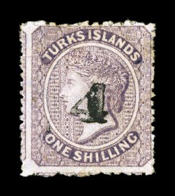 S.G. 45, 1881 4 on 1- Lilac, setting 4, surcharge type 29, especially rich color, o.g., h.r., fine signed H. Bloch and accompanied by a 2008 BPA certificate (Scott 38
$450.00).