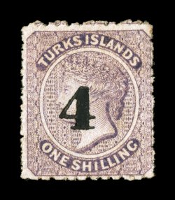 S.G. 46, 1881 4 on 1- Lilac, setting 2-6, surcharge type 30, unused, with small part o.g., well centered for this, fine example of this rare stamp 1987 RPS certificate (Scott
39 $2,750.00).