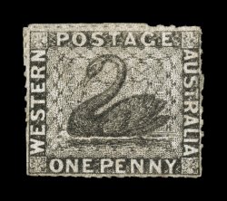 S.G. 2, 1854 1p Black, roulette 7 12 to 14, a rarely seen mint example of this always difficult stamp, with full roulettes nearly all around, o.g., h.r., tiny closed tear at
right, fine appearance signed H. Bloch and accompanied by his clear 1