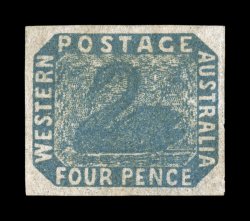 S.G. 3b, 1854 3p Deep dull blue, unused, large margins all around, beautiful rich color and a deeply etched impression, faintest trace of a crease in the right margin,
otherwise a very fine and handsome example of this scarce shade 2008 BPA cer