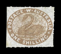 S.G. 6a, 1855 1- Pale brown, roulette 7 12 to 14, very rare unused example, with roulettes on three sides, rich color, small tear at top right, fine appearance (Scott 10
$3,900.00).