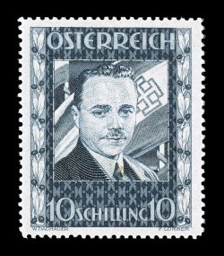 380, 1936 10S Dollfuss, gem mint example of this popular commemorative, marvelously well centered, sumptuously rich color, pristine o.g., never hinged, extremely fine (Michel
588 Ç1,300).