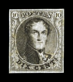 3, 1850 10c Brown, large margins all around, deep intense color and impression, full original gum, a couple tiny and insignificant toned specks on gum only, very fine an
especially challenging stamp to find both this well margined and with full
