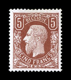 39, 1875 5Fr Deep red brown, extraordinarily well centered and margined, which is usually not the case on this scarce high value, wonderfully rich color and a well incised
impression, full o.g., minor h.r., very fine and uncommonly choice 1981