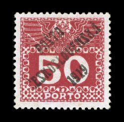 B46, 1919 50h Carmine with PostaCeskoslovenska1919 overprint, strong color, well centered, o.g., very fine only 250 printed signed and accompanied by a 1986 PF certificate
(Michel 80 Ç900).