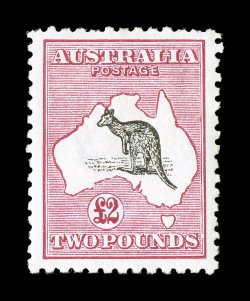 S.G. 45, 1919 £2 Black and rose, excellent centering, lovely vibrant colors, o.g., small h.r., a very fine example of this scarce high value (Scott 58 $4,500.00).