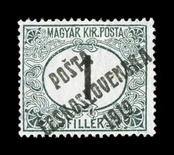 B104, 1919 1f Green and black with PostaCeskoslovenska1919 overprint, fresh color, o.g., very lightly hinged, nearly very fine only 150 total 1f values of both watermarks
printed signed numerous times including J. Mrnak and H. Bloch, as we