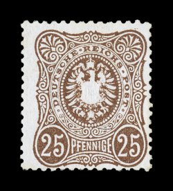 33a, 1875 25pf Yellow brown, rich color in the scarce yellow brown shade, full o.g. that has been slightly redistributed, fine 1986 Zenker certificate (Michel 35b
Ç3,000).