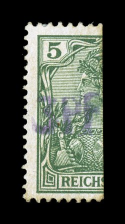 65B, 1901 3PF handstamp on half of 5pf Vineta provisional, another mint example, clear surcharge, rich color, full perforations, large part o.g., small paper h.r., trivial
natural inclusion speck, very fine a highly desirable copy of this rar