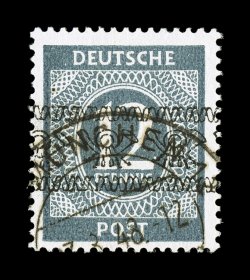 585A-93, 1948 2pf-84pf Numerals with band ovpts. cplt. used, bright colors, c.d.s. postmarks, fine-very fine the key values are signed Schlegel andor Dr. Dub (Michel 52I-68I
Ç2,000).