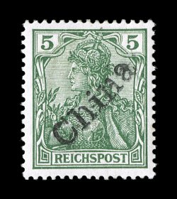 18, 1900 5pf Green, Tientsin provisional handstamped China, nicely centered, rich color on fresh paper, o.g., h.r., very fine signed Senf (Michel 9 Ç500).