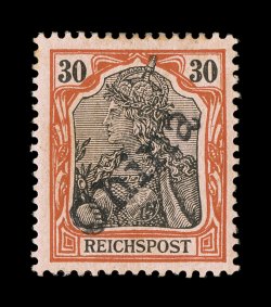 21, 1900 30pf Orange and black with Tientsin China provisional overprint, brilliantly rich colors, well centered, o.g., h.r., very fine a highly desirable example of this
rarity signed Senf (Michel 12 Ç6,000).