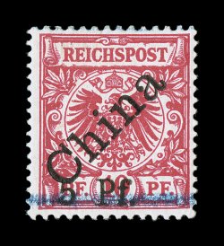5, 1900 5 Pf. Surcharge on 10pf Carmine, type 6 surcharge, bright fresh color, o.g., h.r., very fine for this rarity signed Bothe and accompanied by his 1976 letter noting this
is a Type 6 surcharge, which only occurs twice in the plate and o