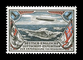 1913 2pf and 1M Unissued New Guinea expedition zeppelins cplt., both are well centered and exceptionally fresh, o.g., n.h., very fine and choice a highly select set of these
scarce stamps, which were never put into use due to the cancellation of