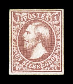 3, 1852 1Sg Rose, four large margins, strong color and a crisp impression, original gum, h.r., very fine and choice a lovely example of this rare mint first issue 1990 Soluphil
certificate (Michel 2f Ç1,600)