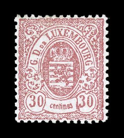 37, 1878 30c Dull rose, excellent centering, rich color, full o.g., very fine 1991 Renon certificate (Michel 34 Ç950).