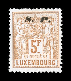 O64, 1883 5Fr Brown orange, with S.P. overprint, well centered, fresh color, o.g., lightly hinged, very fine a most impressive example of this rare official signed F.S.P.L. and
accompanied by a 1989 Renon certificate.