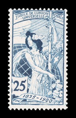 103, 1900 25c Blue U.P.U., re-engraved, crisp mint single, deep rich color on fresh white paper, o.g., lightly hinged, fine 1987 Renon certificate (Michel 73III
Ç900).