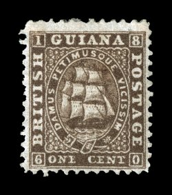S.G. 41, 1862 1c Brown, perf. 12, deep intense color and impression, o.g., miniscule toned spot that is not apparent on the face, fine 2008 BPA certificate (Scott 23
$550.00).