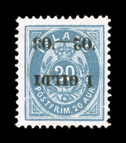 56a, 1902-03 20a Blue, black overprint, perforated 13, inverted overprint, a highly select mint example of this important rarity, being perhaps the finest among the very few
recorded, the overprint is from setting I-II-III, position 47, wond