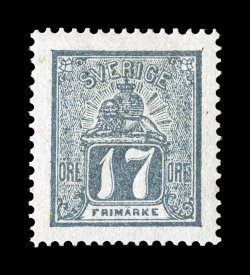 15, 1869 17ö Gray, highly select mint example, virtually perfect centering amid huge margins, deep luxuriant color on bright paper, o.g., minor h.r., extremely fine signed
Strandell and accompanied by his 1955 certificate (Facit 15c 6,500SEK)