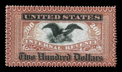 Turner Essay 10b, $200.00 U.S.I.R., perforated plate essay, frame surface printed in brown red, well centered, rich color, o.g., h.r., trivial small gum bend, very
fine.